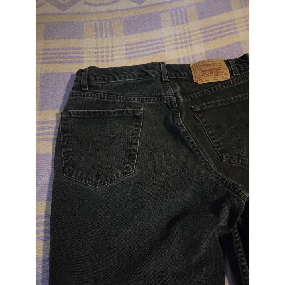 Vtg Levis 550 Mens 36 X 34 Fit 34 X 32 Relaxed Fit Denim Jeans Black Faded 90s